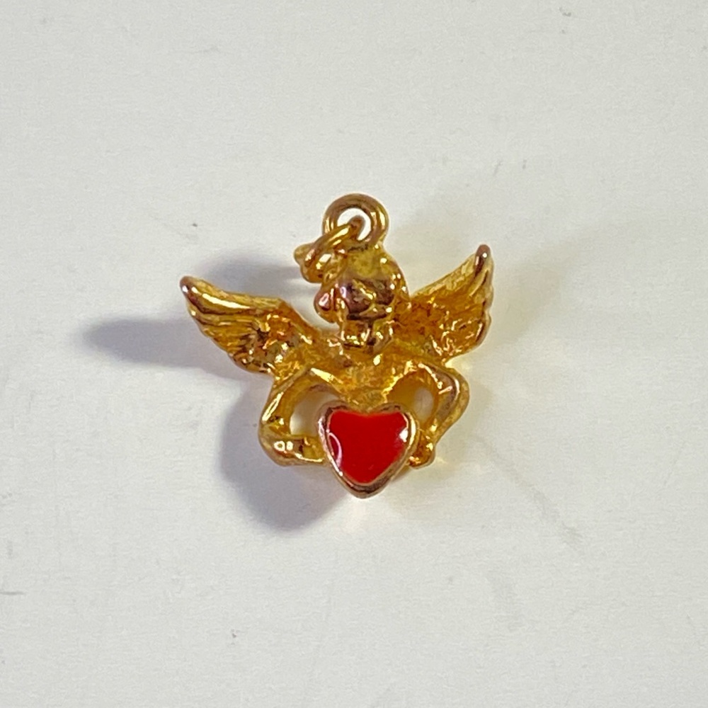 Vintage Gold Tone Angel Cherub Heart Pendant Charm